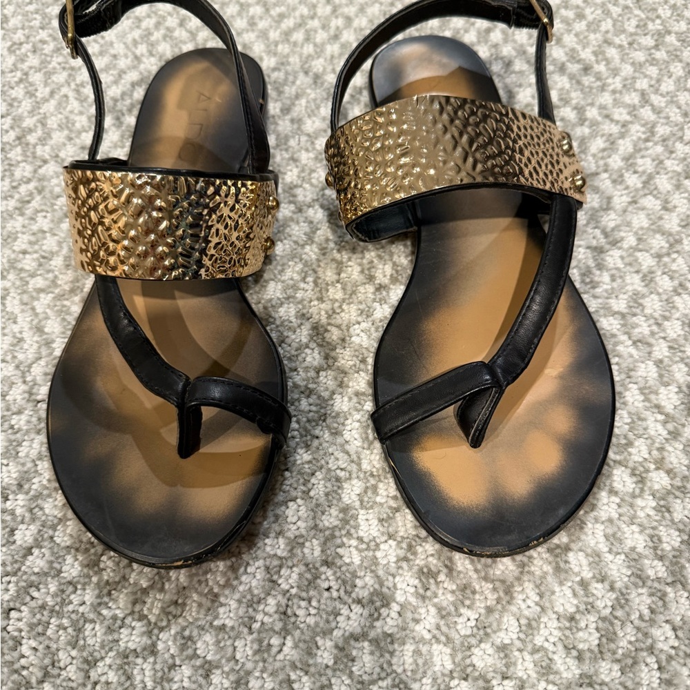 Aldo Elegant Black and Gold Women's Sandals